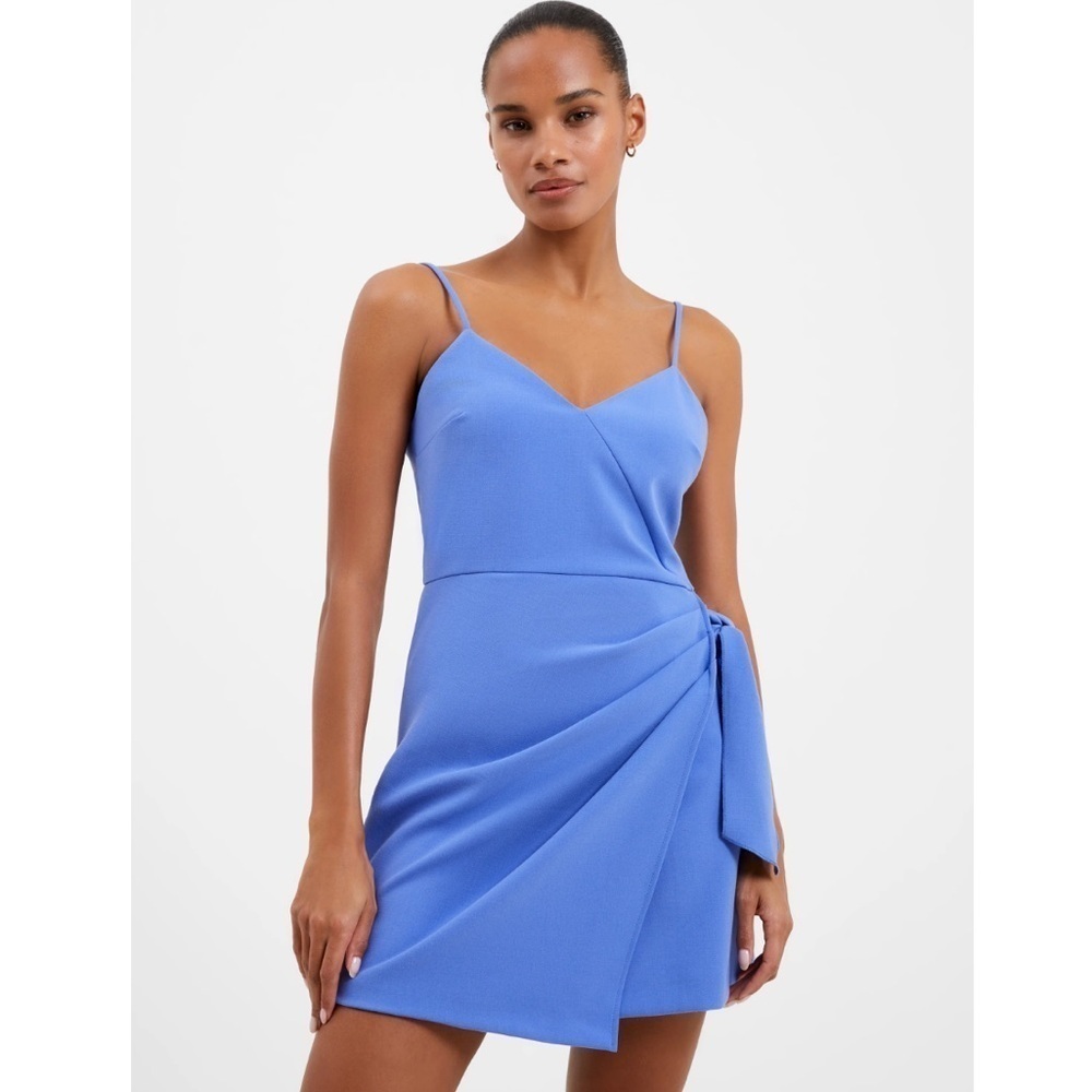 French Connection Whisper V Neck Bow Envelope Dress in Baja Blue 2
